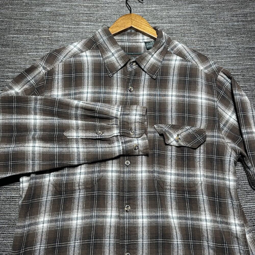 Field & Stream Flannel Shirt Men's L Plaid Borwn Long Sleeve Pocket Button